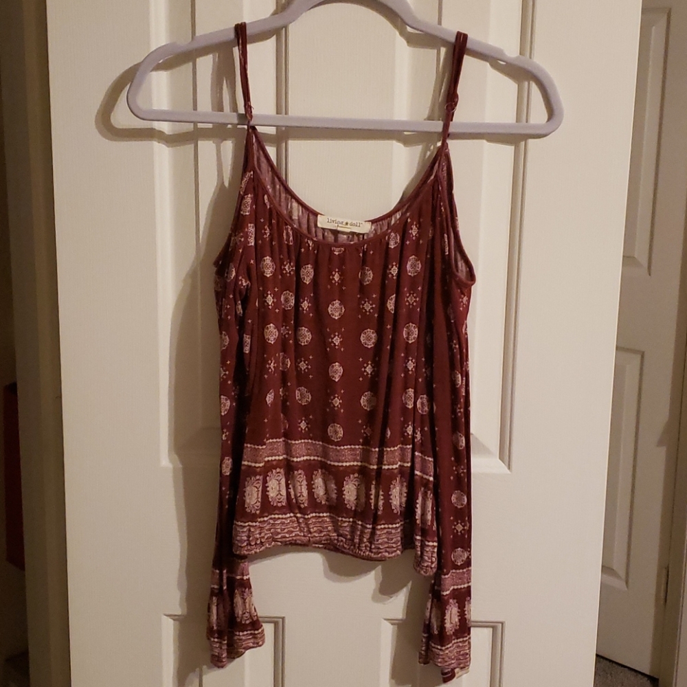 Red cold shoulder long sleeve